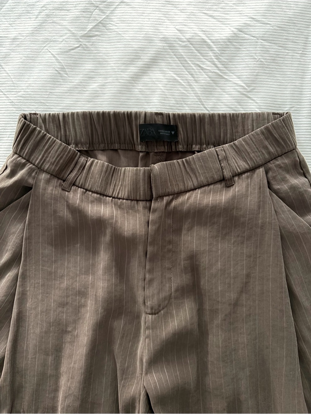 Zara Brown Pinstripe Relaxed Trousers
